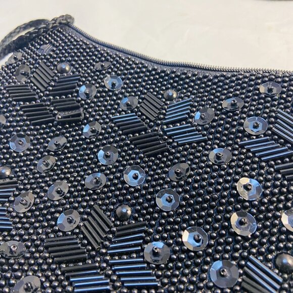 #4543  LOREDANA SMALL BEADED BLACK EVENING BAG WITH SHOULDER STAP - Picture 8 of 11